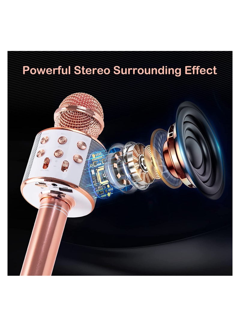 Wireless Bluetooth Karaoke Microphone for Kids, 3-in-1 Portable Handheld Singing Karaoke Mic Speaker Machine, Fun Toys for 4-15 Year Old Boys Girls Home Party Birthday, Rose Gold - Image 5